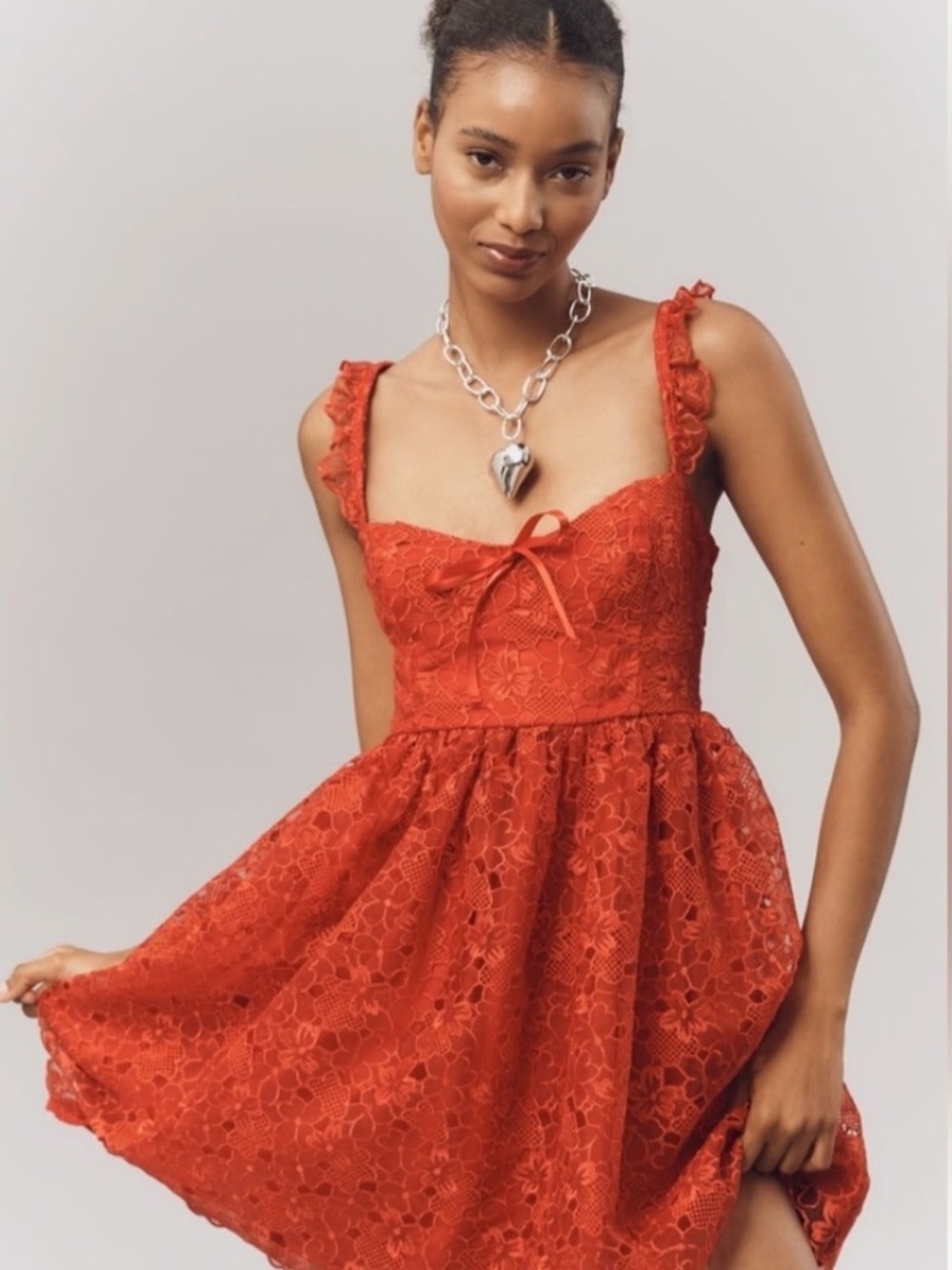 NWT Anthropologie Ruffle Strap Corset Lace Mini Dress Red L